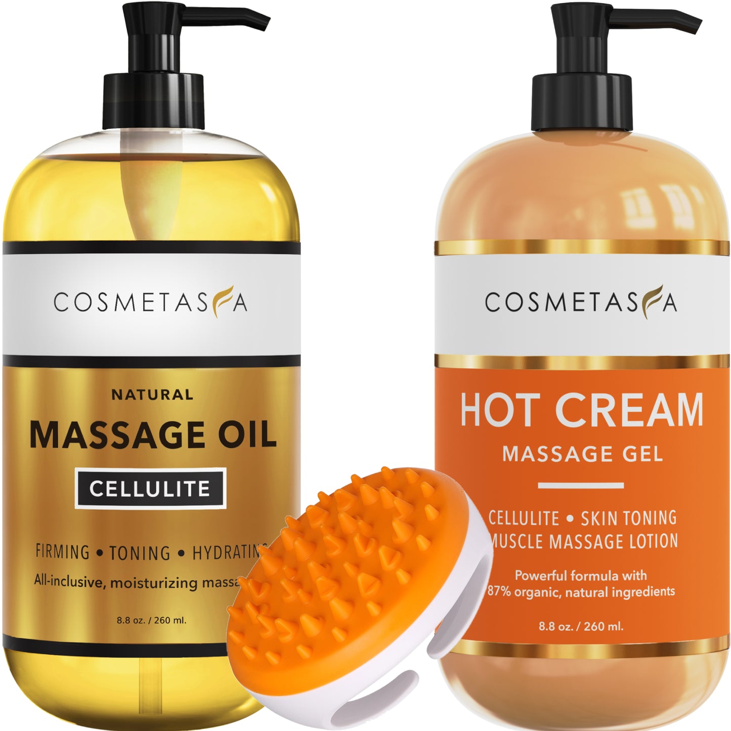 Anti Cellulite Treatment Kit - Massage Oil, Hot Cream and Massager Mitt