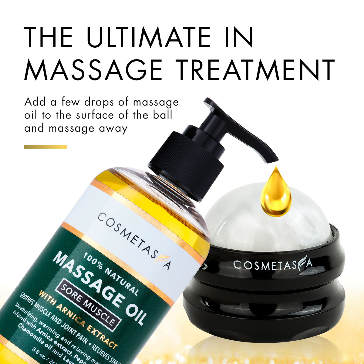 Cosmetasa Sore Muscle Massage Oil with Massage Ball Roller